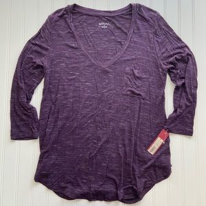 Merona eggplant 3/4 sleeve Vneck top